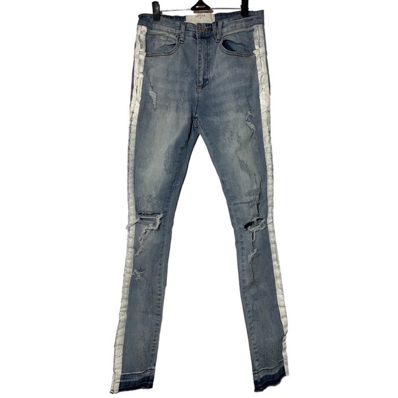 KOLLAR Distressed Stripe Denim Skinny Jean size 28 - Picture 2 of 11